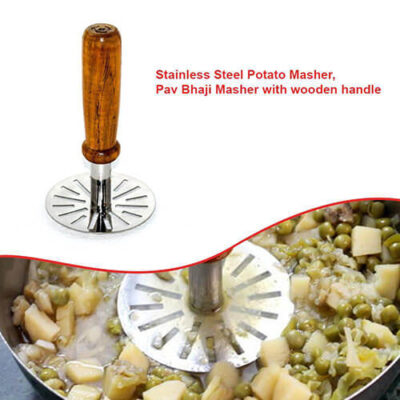 Stainless Steel Potato Masher Pav Bhaji Masher with wooden handle (4)